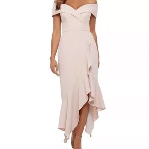 NWT Xscape Off-The-Shoulder Maxi Fit & Flare Dress Cream Women's Size 10